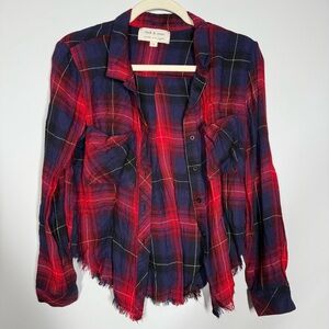 Cloth & Stone Flannel Red and Blue Plaid Button Down Shirt